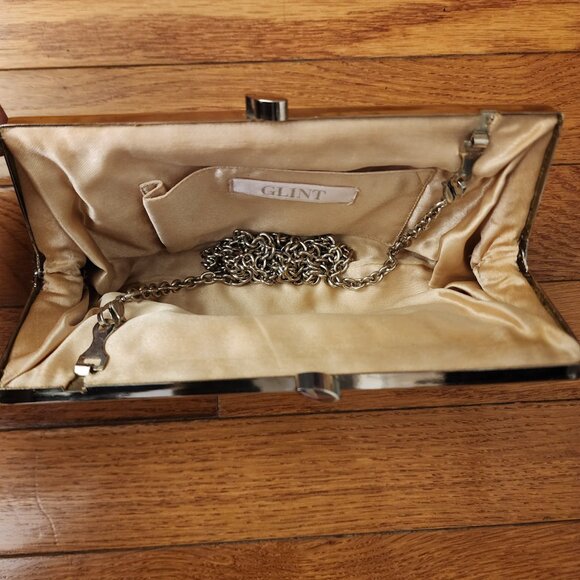 Glint / Nordstrom Champagne Pearl & Crystal Clutch w/ Shoulder Chain - Picture 7 of 7